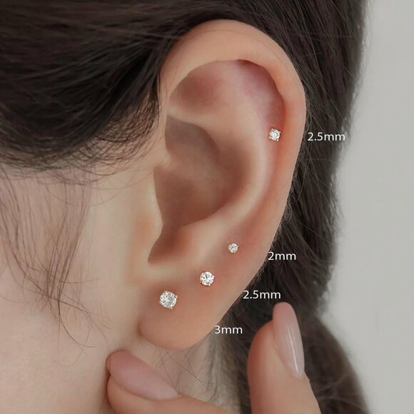 3mm Single Cubic Zirconia / Titanium Stud Earring - Minimalist, Glam, Unisex - Picture 5 of 6